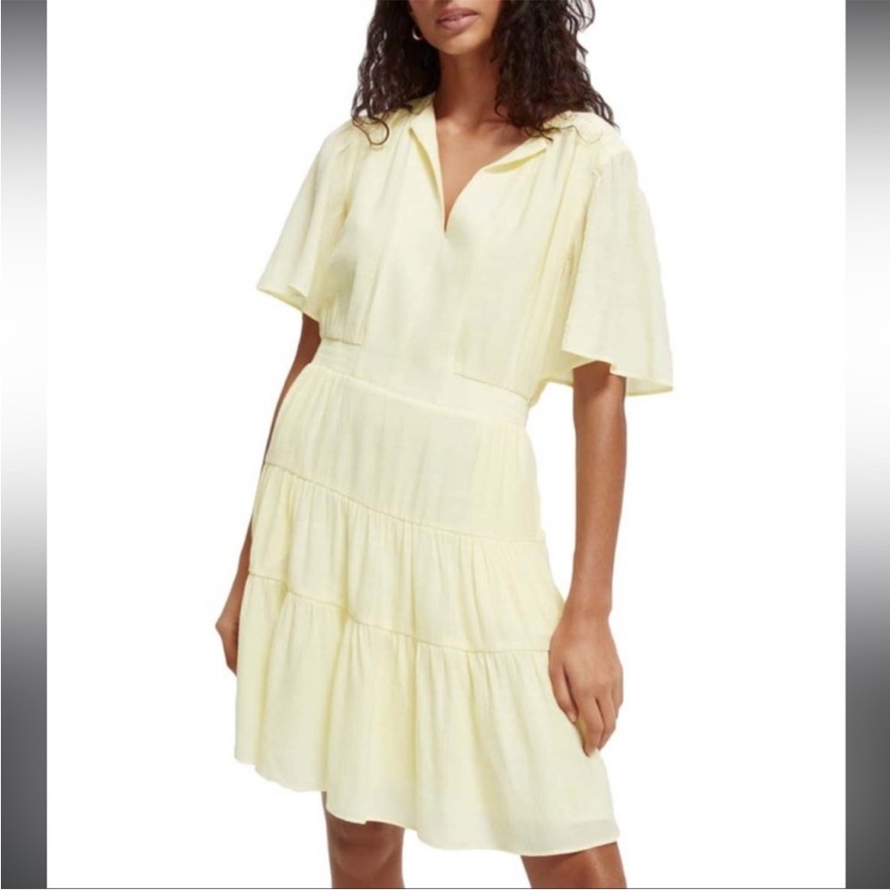 Scotch & Soda Pastel Yellow Tiered Midi Dress Large